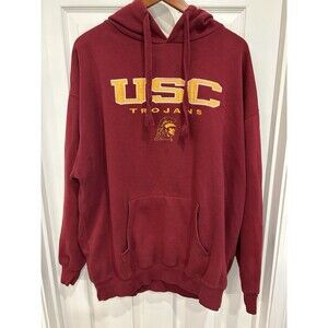 Vintage USC Trojan Hoodie Old Varsity Brand  Men Large Red Twill Embroidered